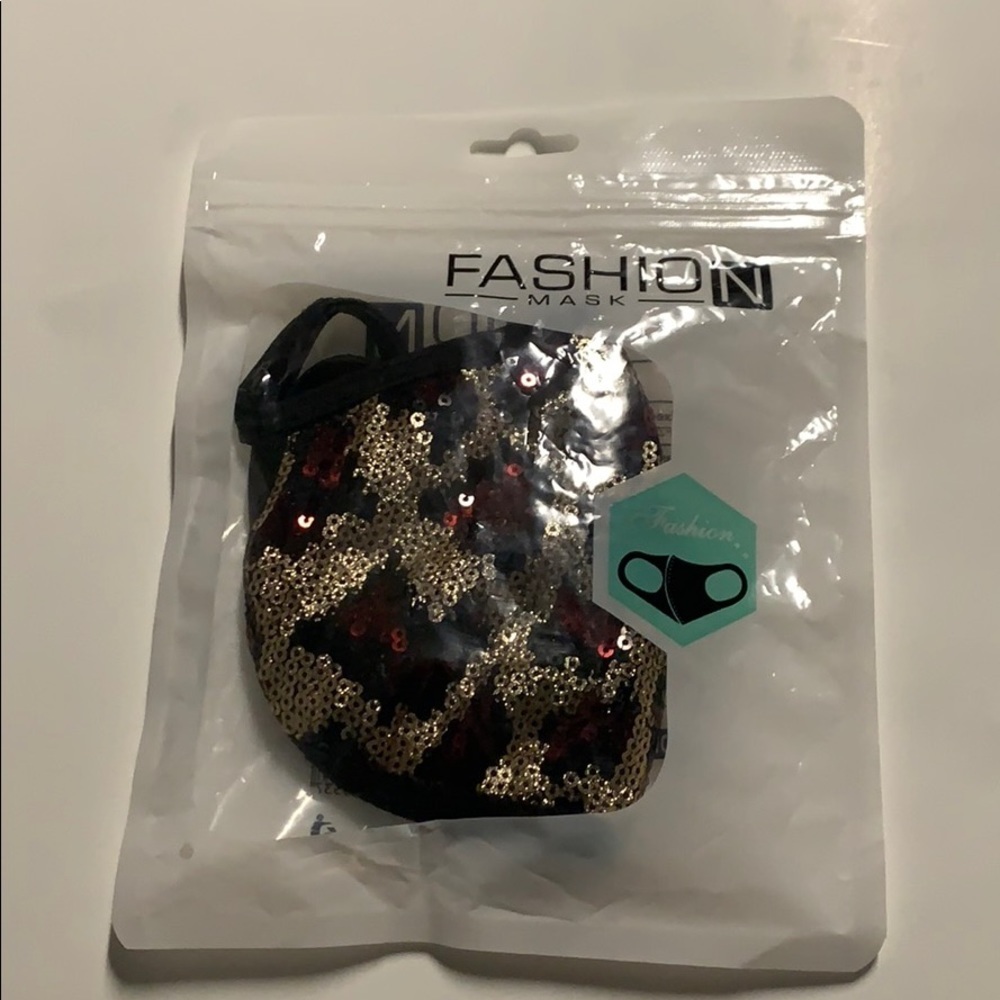 Red & Gold Leopard Sequin Bling Face Mask
